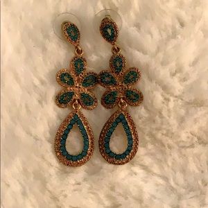 Gold and teal earrings